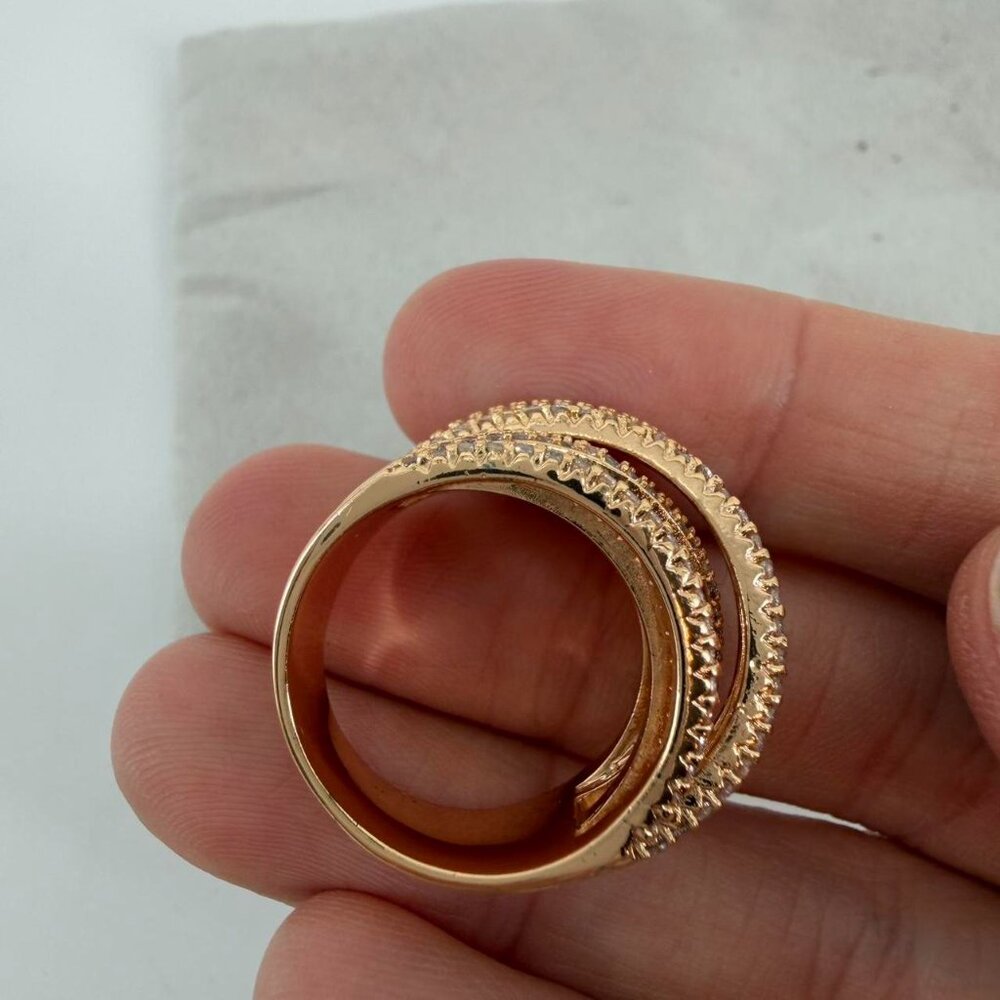 Rose Gold Multi-Row Crossover Statement Ring With… - image 3